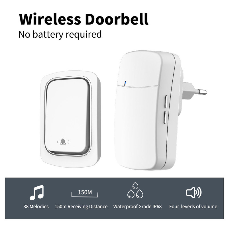 Έξοδος τοίχων τηλεχειρισμού Doorbell μόνη - τροφοδοτημένη αδιάβροχη 150M υποδοχή λαμπτήρων τηλεχειρισμού ελαφριά