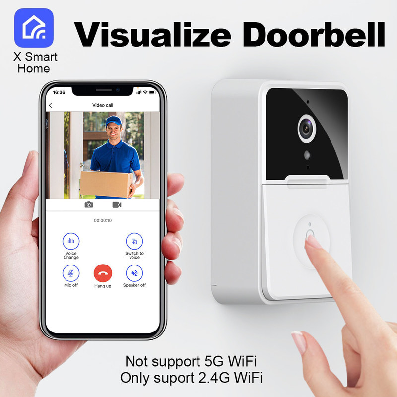 Ασύρματη ασφάλεια Doorbell Tuya γωνίας εξέτασης Doorbell 180° νυχτερινής όρασης έξυπνη ασύρματη τηλεοπτική