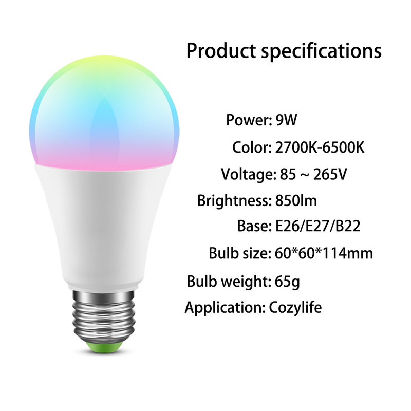 cozylife WiFi APP 10W Smart Wifi LED λαμπτήρας Bluetooth 0.2kg Ασύρματος έξυπνος LED λαμπτήρες Οικιακή αυτοματοποίηση