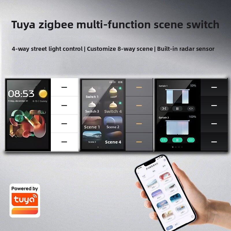 SIXWGH Έξυπνος Διακόπτης Τοίχου Smart Life Smart Touch 4 Κανάλια WiFi Zigbee Πάνελ Αισθητήρας Ραντάρ Πολύχρωμο Προσαρμοσμένο Πολυτελές Σπίτι Ξενοδοχείο Γραφείο