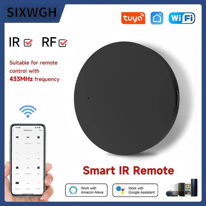 SIXWGH Παγκόσμιο έξυπνο τηλεχειριστήριο Wi-Fi IR + RF Alexa Google Home Voice Control 433/315MHz για τηλεοπτικό φαν Tuya Smart Life App