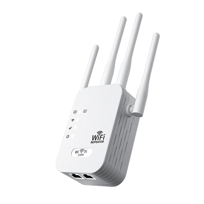 1200Mbps WiFi Extender Signal Booster, Dual Band 5G/2.4G Wireless Repeater with 4 Antennas, Dual Ethernet Ports, Wall-Through Coverage for Home & Office (Black/White)